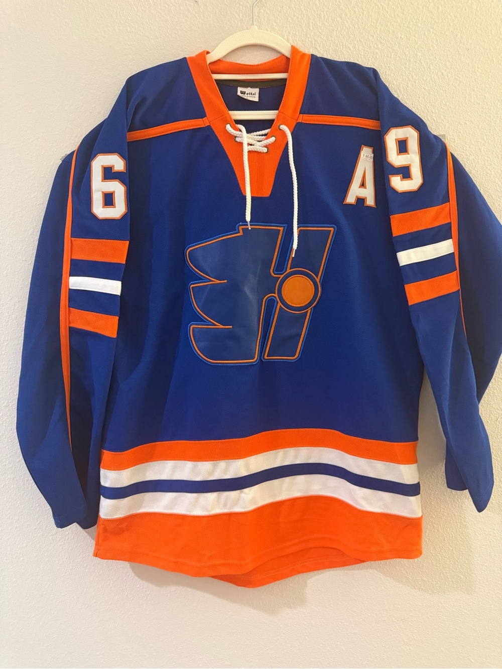 Glatt 69 Hockey Jersey Blue Orange Lace Up - Large